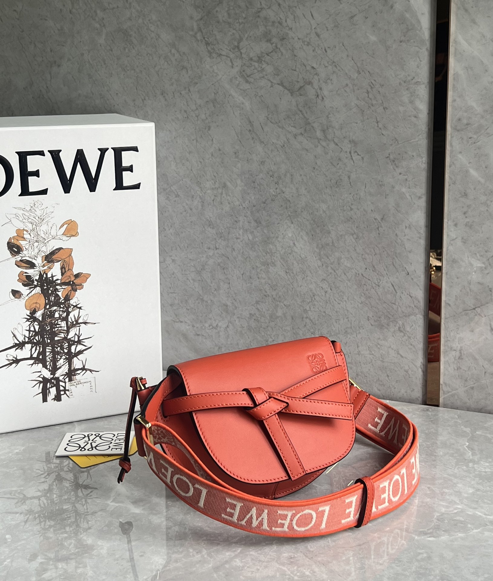 Loewe Mini Gate Dual Bag in Soft Calfskin and Jacquard Orange